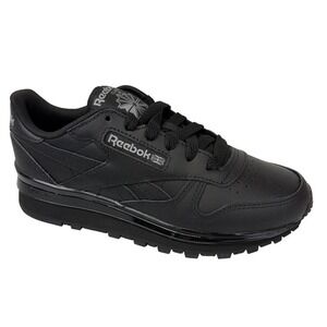 Reebok Classic Leather Clip‎ Womens 5 Black Triple Black Sneakers Lace Up Shoes